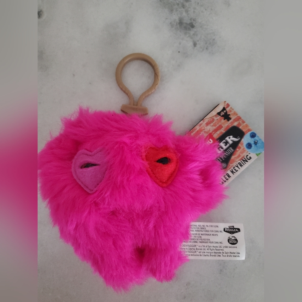 Pink Fuzzy Heart Fuggler Purse Charm